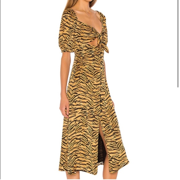 Song of Style Revolve Everly Tiger Multi Button/Tie Front Cutout Dress NWOT S - Picture 2 of 15